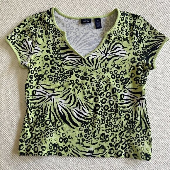 Westbound Petites Women's Animal Print Top PS - Green/Black/White - Picture 1 of 3